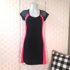 Annabelle black and bright coral scuba dress.